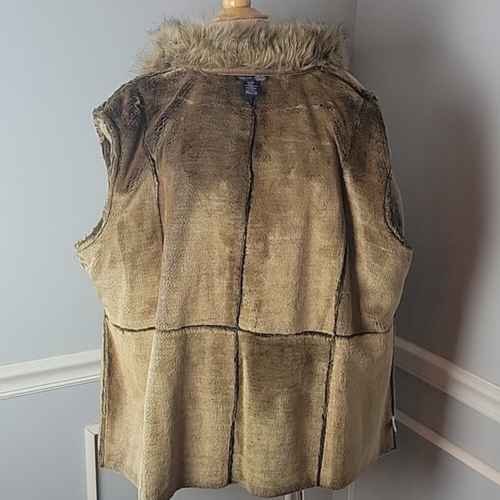 VENEZIA JEANS VTG Brown Suede Exposed Seam Faux Fur Lapel Collar Jacket Coat - Picture 4 of 11